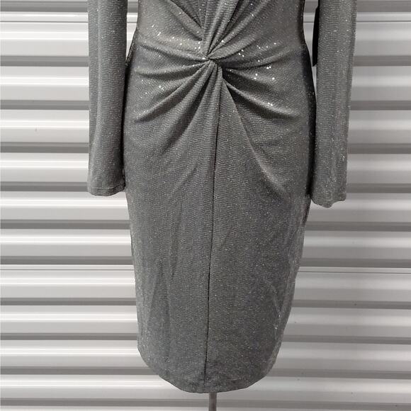Vince Camuto Womens Cocktail Dress Size 2 Silver Metallic Sequin Long Sleeve - Picture 4 of 13